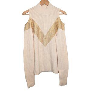 Zoe Jordan Womens Cashmere Wool Sweater Small Medium Cold Shoulder Mock Neck